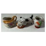 Occupied Japan Porcelain Miniatures – Creamer, Scottie Dog, and Floral Vase Description: Se