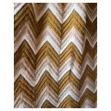 Vintage Hand-Crocheted Chevron Afghan – Mustard and Beige Tones