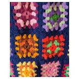 Vintage Crocheted Granny Square Afghan – Multicolor Floral Motifs on Navy Ground