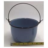 Vintage Blue Enamel Bucket Pot with Lid – Graniteware Camp Cooker