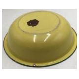 Vintage Yellow Enamel Wash Basin – Graniteware with Green Rim