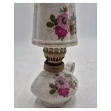 Vintage Miniature Ceramic Oil Lamp – Floral Rose Pattern with Brass Fittings