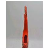 Vintage Ceramic Peacock Vase – Orange Glaze with Gold Accents