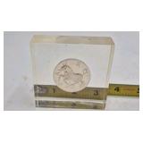 Vintage Zodiac Medallion Paperweight – Aries Bull in Acrylic Block