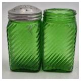 Vintage Green Depression Glass Salt and Pepper Shakers – Ribbed Diagonal Pattern