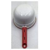 Vintage White Enamel Saucepan with Red Trim – Graniteware with Lid