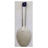 Vintage White Enamel Serving Spoon – Graniteware with Blue Handle Tip