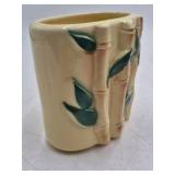 Vintage Ceramic Bamboo Motif Planter – Relief Design with Green Leaves