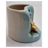 Vintage Ceramic Flower Pot – Blue Glaze with Raised Floral Relief
