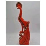 Vintage Ceramic Peacock Vase – Orange Glaze with Gold Accents