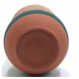 Vintage Sioux Pottery Vase – Teal Gradient Geometric Crosses Signed