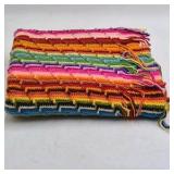 Vintage Crocheted Striped Afghan – Rainbow Zigzag Pattern with Fringe