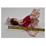 Vintage Small Brunette Vinyl Doll – Red Polka Dot Dress Large Bow