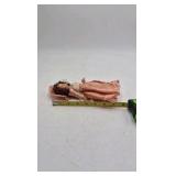 Vintage Miniature Doll – Peach Satin Dress with Oversized Bonnet