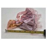 Vintage Miniature Doll – Pink Satin Dress with Net Overskirt and Large Bow Hat