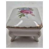 Vintage Porcelain Trinket Box – Floral Rose Pattern with Gold Trim