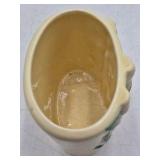 Vintage Ceramic Bamboo Motif Planter – Relief Design with Green Leaves