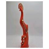 Vintage Ceramic Peacock Vase – Orange Glaze with Gold Accents