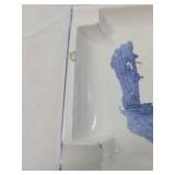 Vintage Humorous Ceramic Ashtray – Cowboy Falling Off Cliff Cartoon Blue Print