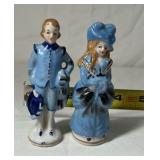 Occupied Japan Porcelain Figurines – Boy and Girl in Blue Outfits