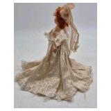 Vintage Red-Haired Bride Doll – Ivory Lace Gown Veil Long Train