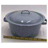 Vintage Gray Speckled Enamel Stock Pot with Lid – Large Dutch Oven Style