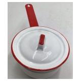 Vintage White Enamel Saucepan with Red Trim – Graniteware with Lid