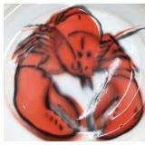 Vintage Enamel Bowl – Lobster Motif with Red Rim and Blue Trim