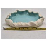 Vintage California Pottery Dish – Turquoise Glaze with Cream Scalloped Rim