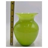 Vintage Vaseline Glass Vase – Bright Lime Green with Wide Flared Rim