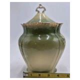 Vintage Porcelain Trinket Box – Green Glaze with Hand-Painted Floral Motif