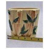Vintage Ceramic Bamboo Motif Planter – Relief Design with Green Leaves