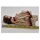 Vintage Storybook Doll – Polka Dot Dress with Black Lace Trim