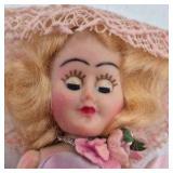 Vintage Miniature Doll – Pink Satin Dress with Net Overskirt and Large Bow Hat