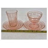 Vintage Pink Depression Glass Sherbet and Tumbler Set – Ribbed Pattern