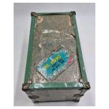 Vintage Small Dolls in Green Travel Trunk – Mesh Interior and Hinged Lid