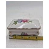 Vintage Porcelain Trinket Box – Floral Rose Pattern with Gold Trim