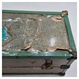 Vintage Small Dolls in Green Travel Trunk – Mesh Interior and Hinged Lid