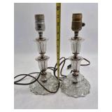 Pair of Vintage Cut Crystal Boudoir Lamps – Scalloped Bases with Prisms