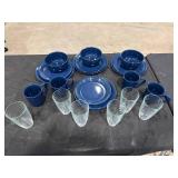 Blue Dinnerware & Glass Tumblers