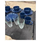 Blue Dinnerware & Glass Tumblers