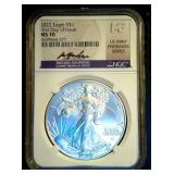 2022 M. Gaudioso Hand Signed American Silver Eagle, MS70, Scarce US Mint Engraver Series, 1 of 200, 1st Day of Issue