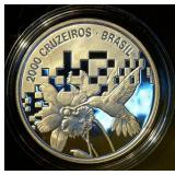 Proof Silver 1992 Brazil 2000 Cruzeiros ECO-92 Commemorative, KM#622