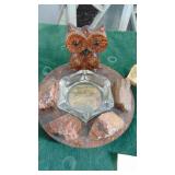 Vintage Acrylic Owl Ashtray and Stone Ashtray