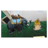 Cast Iron Fisherman and Cast Iron Elephant Bank