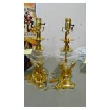 2- Brass and Glass Table Lamps