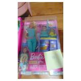 Barbie in Pool, Barbie Doctor and Vintage Tin Washing Machine asis