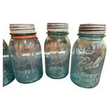 Collection of 6 Blue Ball Jars
