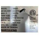 NorthStar Portable Quiet Electric Air Compressor, 1 HP, 2-Gallon, 2.4 CFM @ 90 PSI