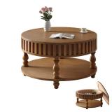 LOVMOR Farmhouse Fluted Coffee Table With Storage And Flip Top Lids Rustic Brown Center Table